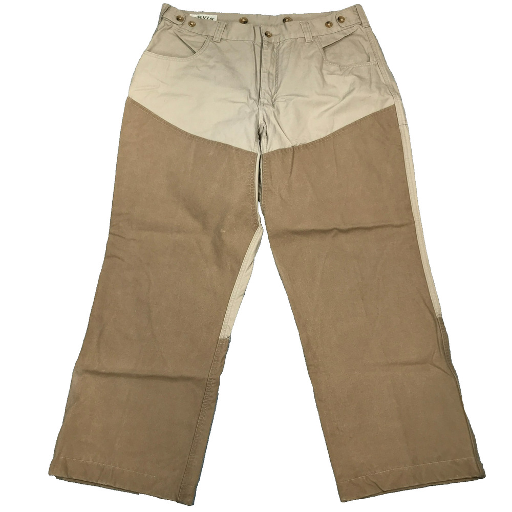 Orvis Men's 36x28 Pants Hunting Khaki Canvas Overlay Brush Guard Outdoor Flaw J